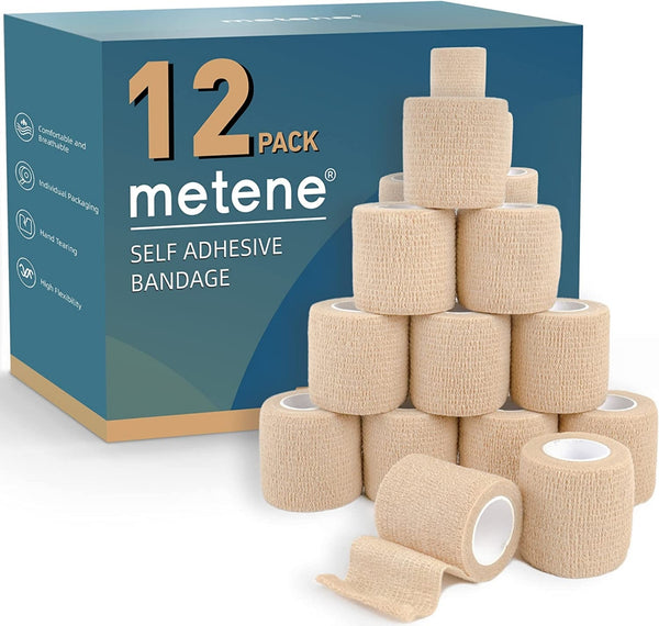 Metene 12 Pack Adhesive Bandages, Athletic Tape 2 inches x 5 Yards, Sports Tape, Breathable, Waterproof